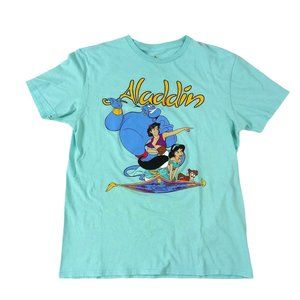 Disney Princess Jasmine & Aladdin Women’s SZ M Aqua Crew Neck Graphic Tee